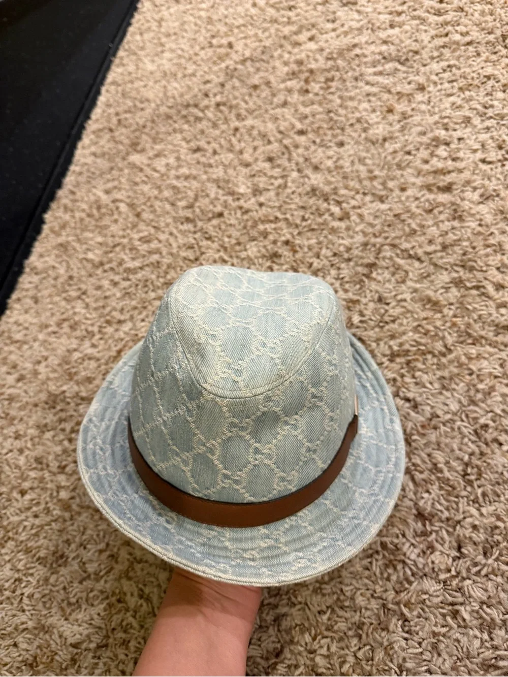 Gucci GG distressed denim fedora hat